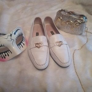 Escada white leather loafers